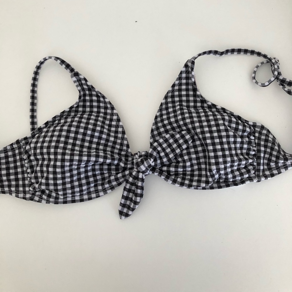 White and black gingham bikini top
